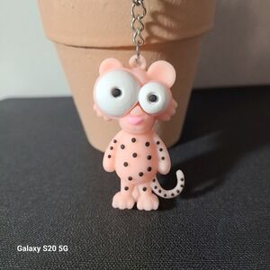Googly Eyes Pink Panther Keychain Funky Retro Cartoon Novelty Keyring NWOT